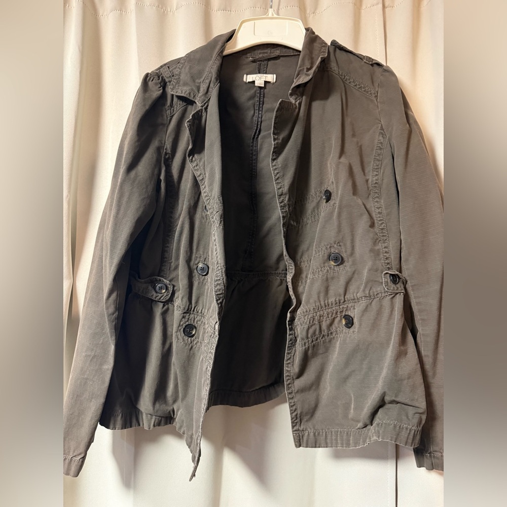LOFT Olive Army Green Utility Jacket with Button Details